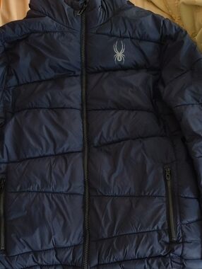 Spyder Dark Blue Quilted Puffer Jacket with Spider Logo